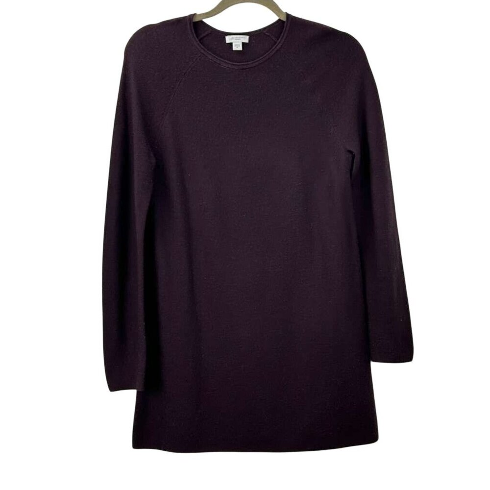J Jill Women's XS Tunic Sweater 100% Merino Wool Long Sleeve Purple Crew Neck